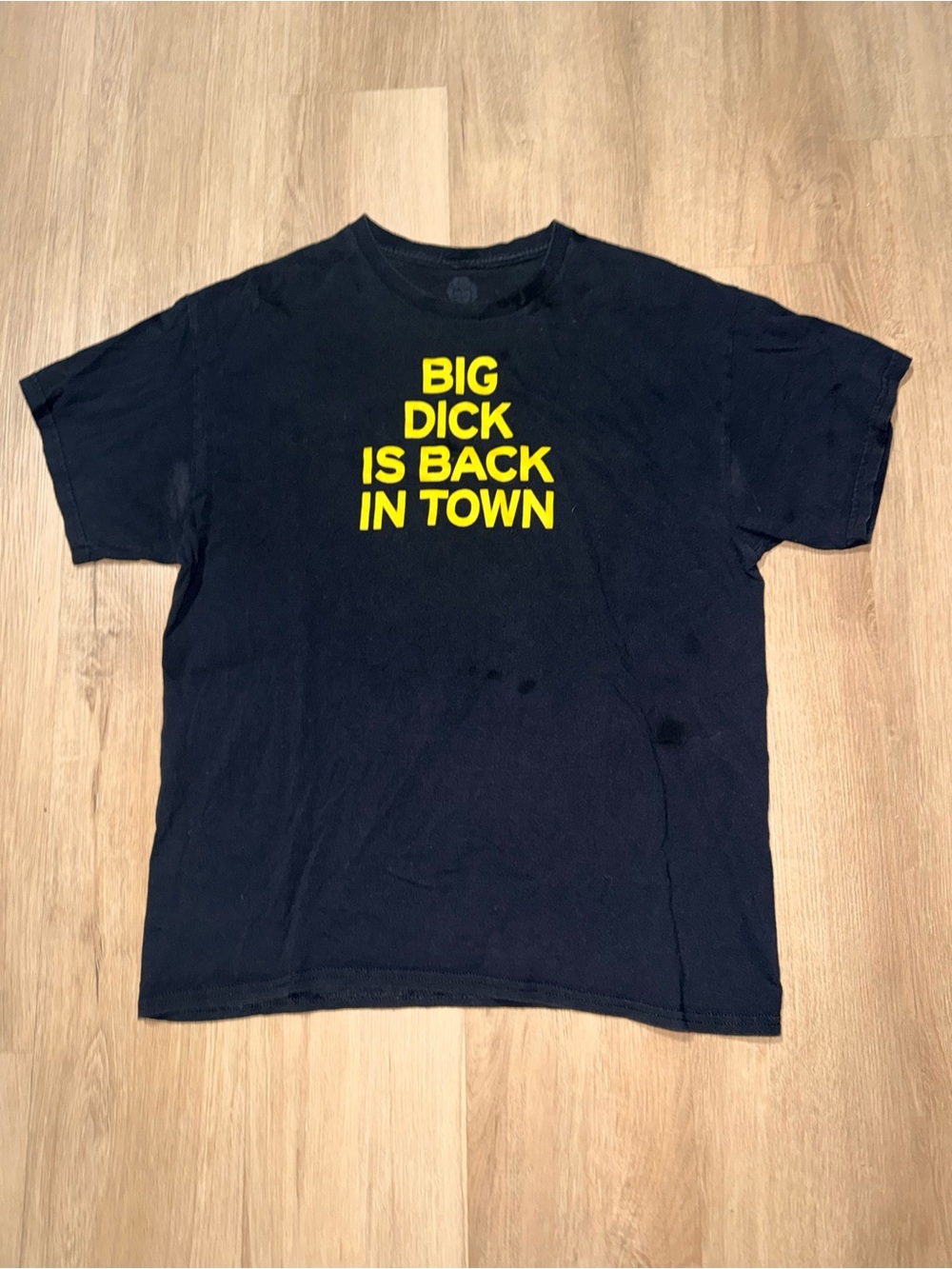 Black Short-Sleeve Graphic Tee with Yellow Text